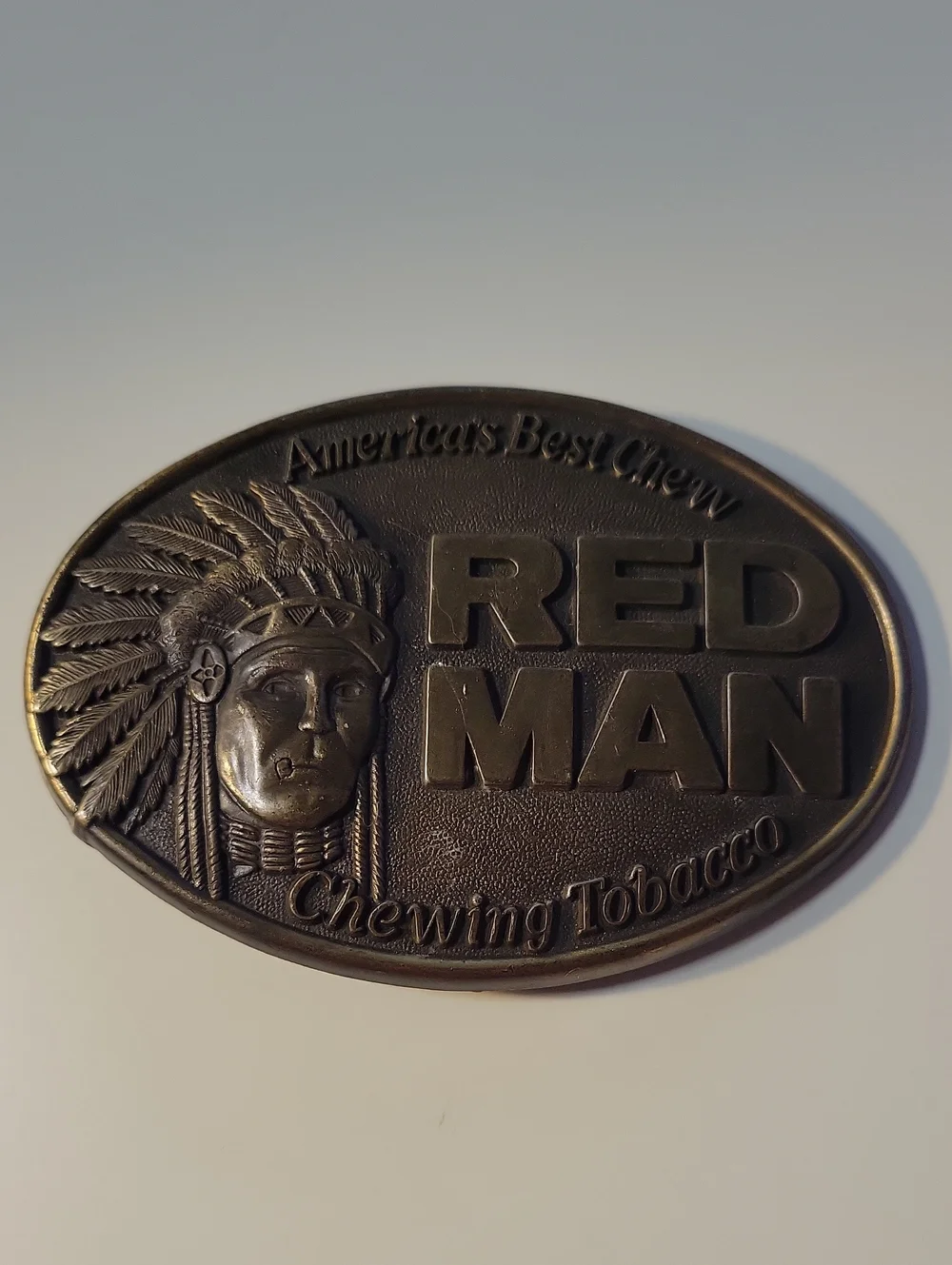 Bronze-Tone Oval 'Red Man' Belt Buckle